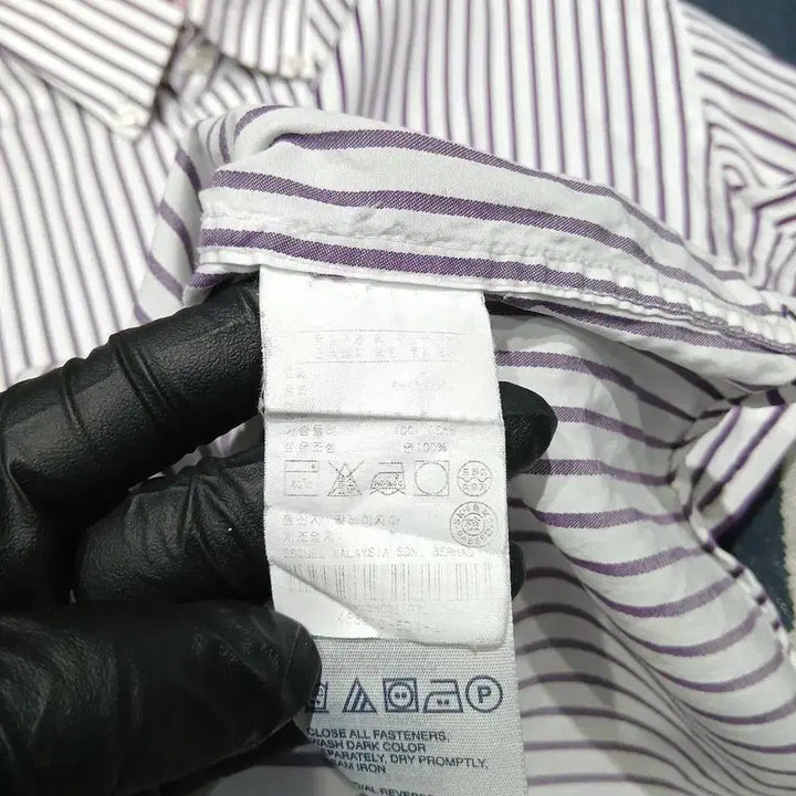 [BUNJANG] Tommy Hilfiger Striped Cotton Shirt / 타미힐피거 퍼플 화이트 스트라이프 패턴 빈티지핏 코튼 남방 셔츠 L