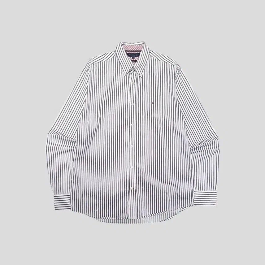 [BUNJANG] Tommy Hilfiger Striped Cotton Shirt / 타미힐피거 퍼플 화이트 스트라이프 패턴 빈티지핏 코튼 남방 셔츠 L