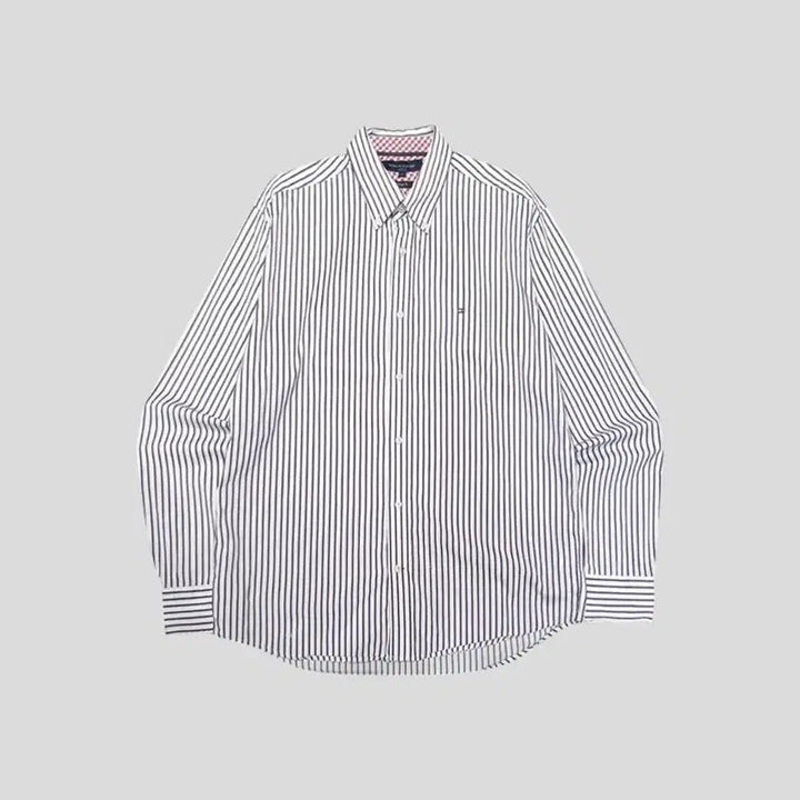[BUNJANG] Tommy Hilfiger Striped Cotton Shirt / 타미힐피거 퍼플 화이트 스트라이프 패턴 빈티지핏 코튼 남방 셔츠 L