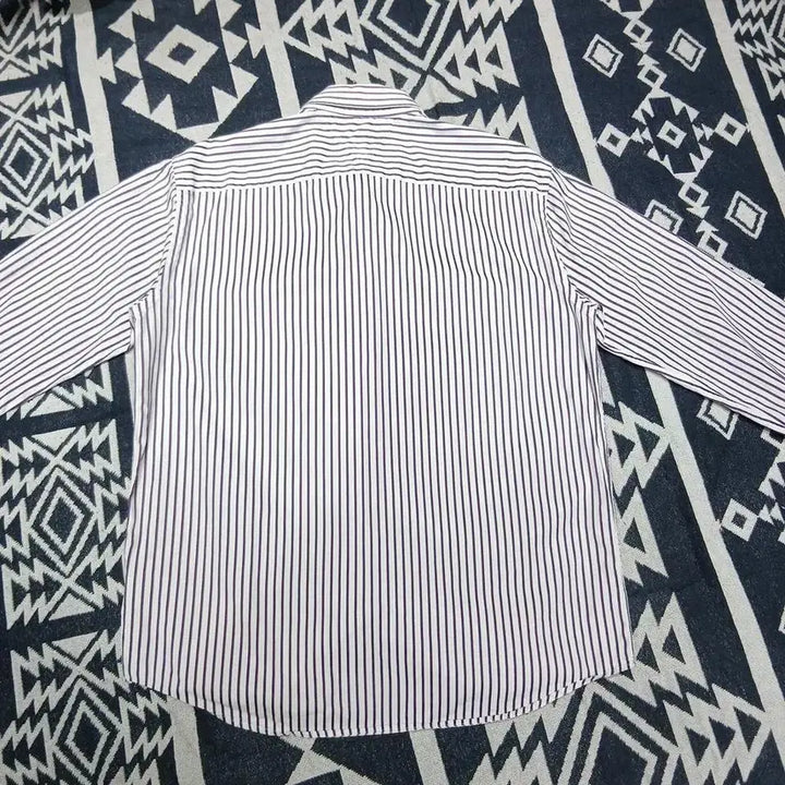 [BUNJANG] Tommy Hilfiger Striped Cotton Shirt / 타미힐피거 퍼플 화이트 스트라이프 패턴 빈티지핏 코튼 남방 셔츠 L