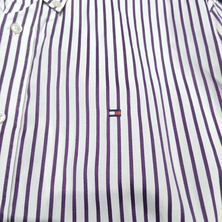 [BUNJANG] Tommy Hilfiger Striped Cotton Shirt / 타미힐피거 퍼플 화이트 스트라이프 패턴 빈티지핏 코튼 남방 셔츠 L