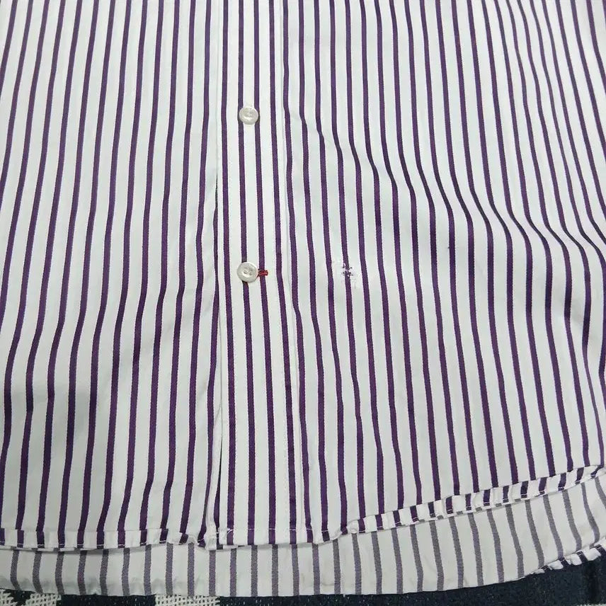 [BUNJANG] Tommy Hilfiger Striped Cotton Shirt / 타미힐피거 퍼플 화이트 스트라이프 패턴 빈티지핏 코튼 남방 셔츠 L