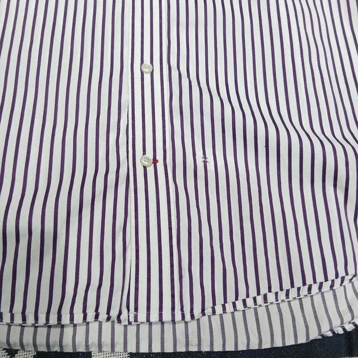 [BUNJANG] Tommy Hilfiger Striped Cotton Shirt / 타미힐피거 퍼플 화이트 스트라이프 패턴 빈티지핏 코튼 남방 셔츠 L