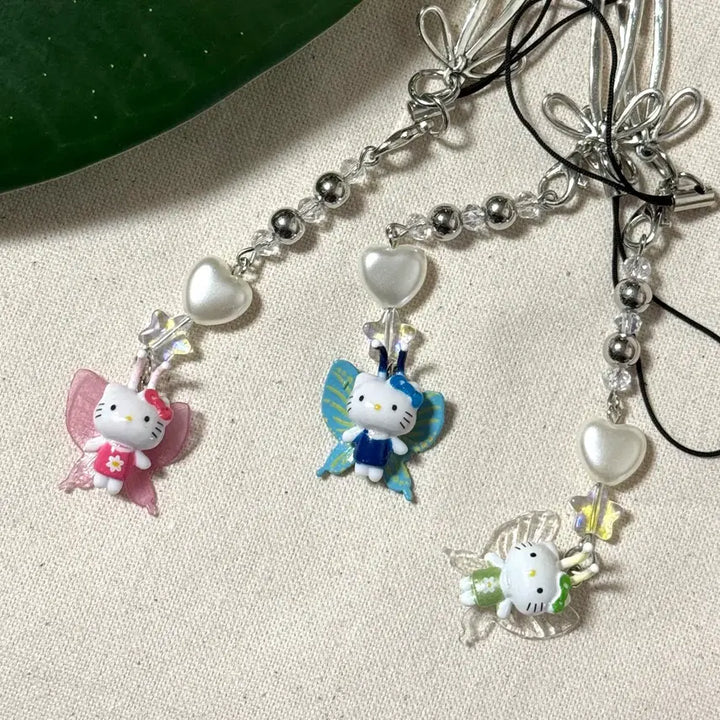 [BUNJANG] Kitty Wing Fairy Keyring Strap / 날개 요정 키티 키링 스트랩 리본 하트
