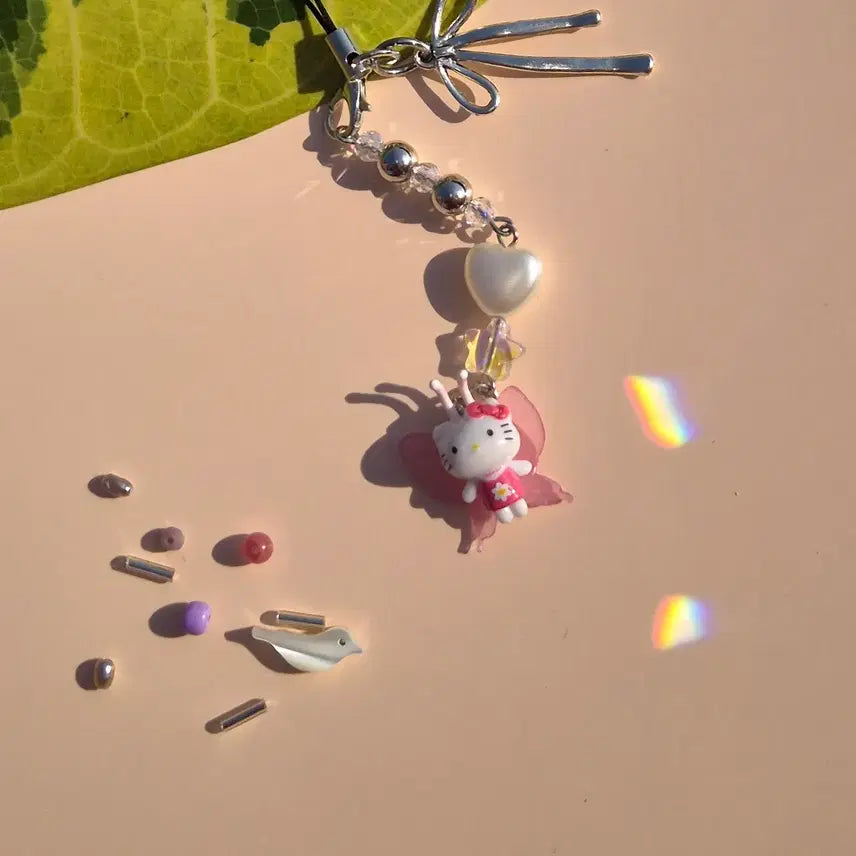 [BUNJANG] Kitty Wing Fairy Keyring Strap / 날개 요정 키티 키링 스트랩 리본 하트