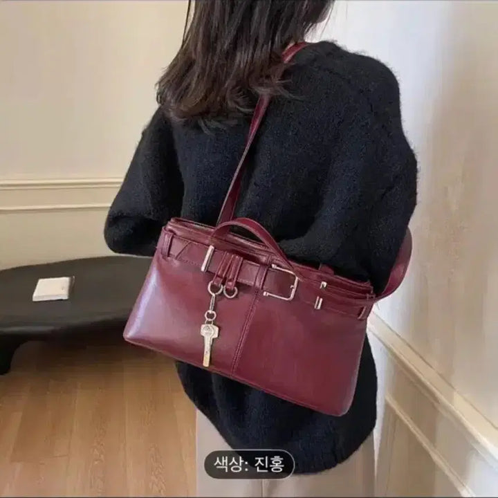 [BUNJANG] Tote Bag / 진홍색 토트백 숄더백 + 키링x