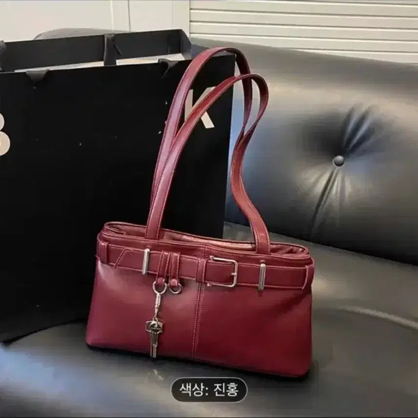 [BUNJANG] Tote Bag / 진홍색 토트백 숄더백 + 키링x