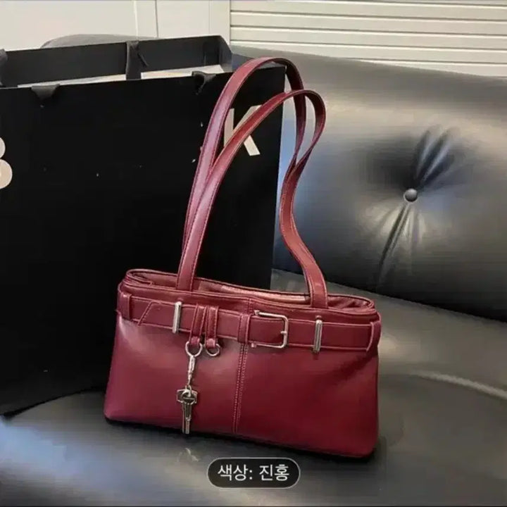 [BUNJANG] Tote Bag / 진홍색 토트백 숄더백 + 키링x