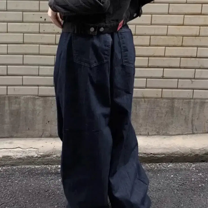 [BUNJANG] Unbranded Wide Leg Jeans S Dark Blue / 비조버튼 와이드 팬츠 S 진청