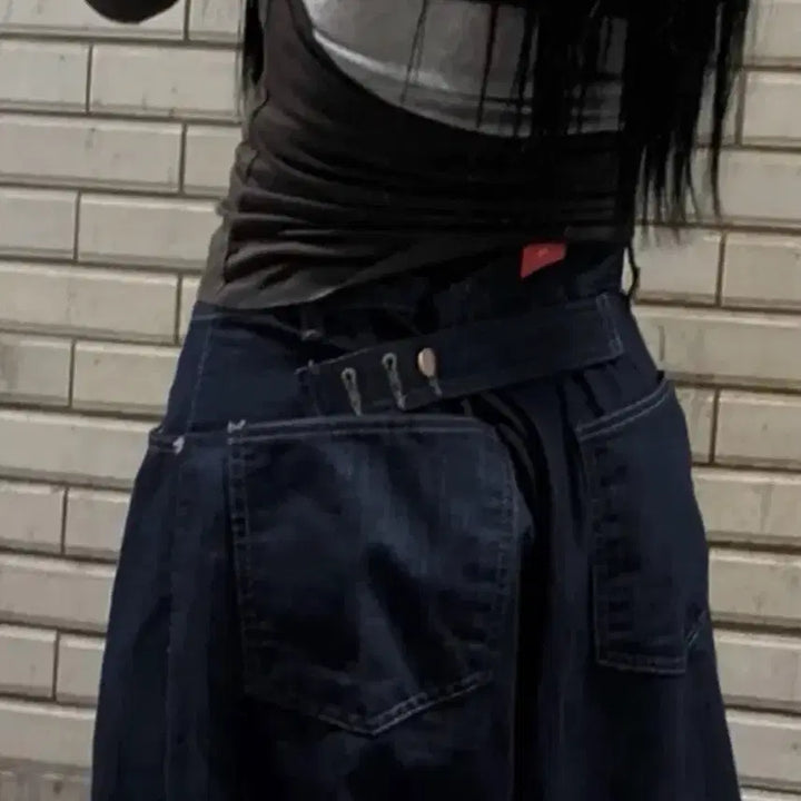 [BUNJANG] Unbranded Wide Leg Jeans S Dark Blue / 비조버튼 와이드 팬츠 S 진청