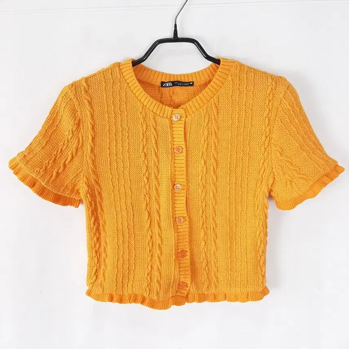 [BUNJANG] ZARA Frill Crop Knit Cardigan S / 자라 프릴 크롭 반팔니트가디건 S