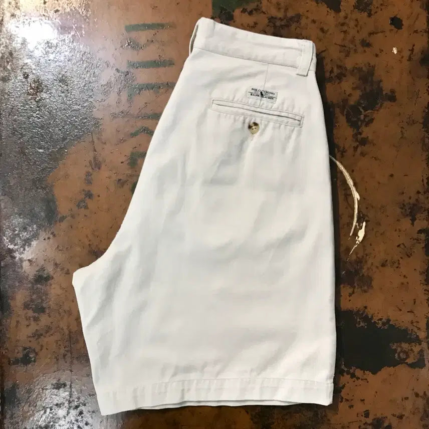 [BUNJANG] Polo Ralph Lauren Beige Pleated Chino Shorts / 폴로랄프로렌 베이지 투턱 핀턱 치노 숏 팬츠 반바지 허리 28 사이즈