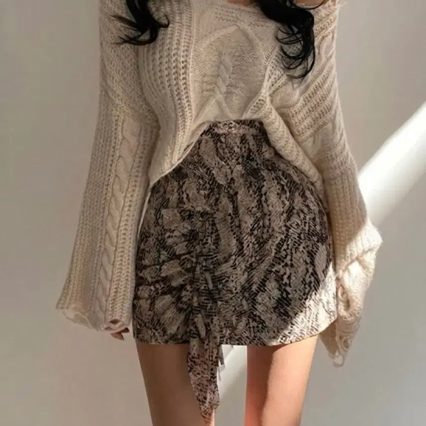 [BUNJANG] Kozcat Leopard Print Shirring Skirt / [코즈캣] 호피 셔링 스커트