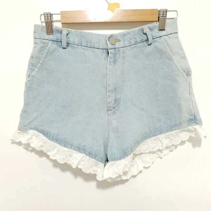 [BUNJANG] Unbranded Lace Denim Shorts M / 레이스 데님 숏 팬츠 M_i3789