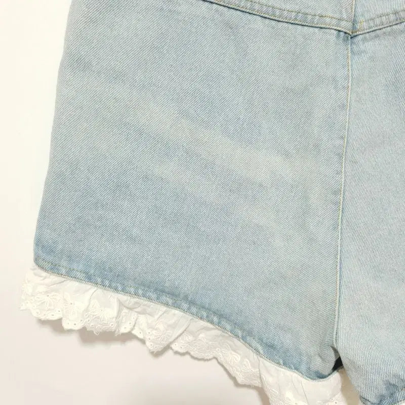 [BUNJANG] Unbranded Lace Denim Shorts M / 레이스 데님 숏 팬츠 M_i3789