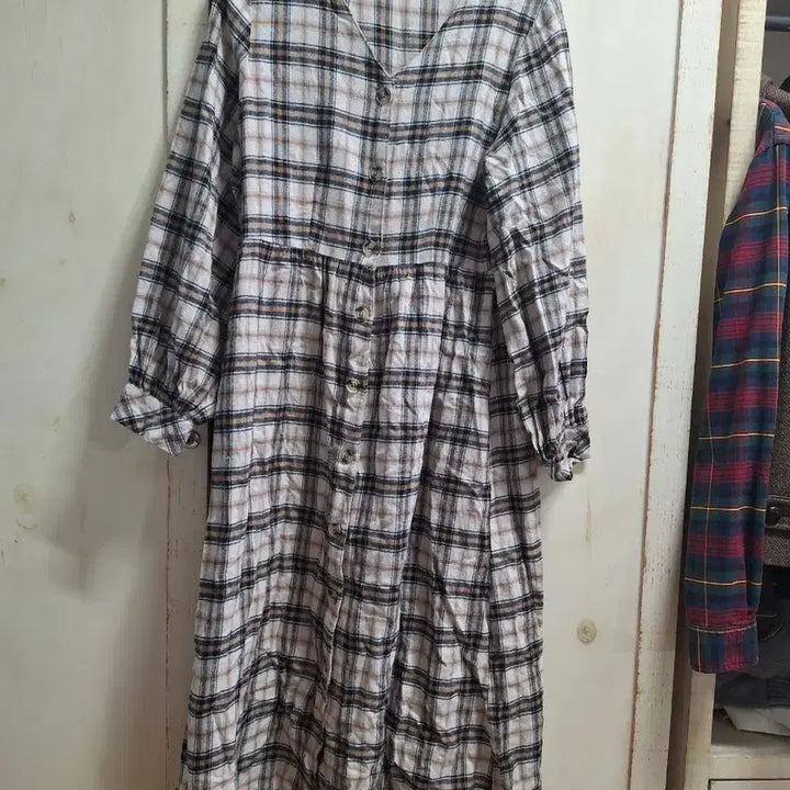 [BUNJANG] Long Checkered Dress / 체크 롱 원피스 긴팔 FREE