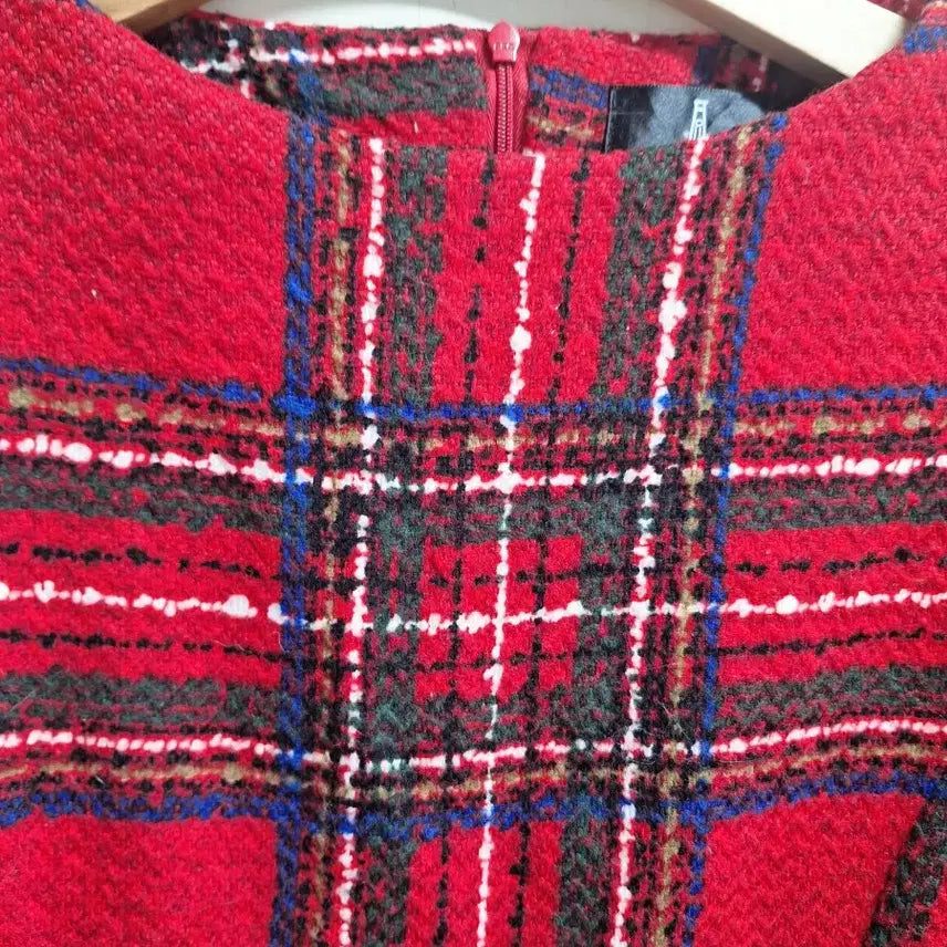 [BUNJANG] Red Check Tweed Midi Dress / 레드 체크 트위드 반팔 원피스