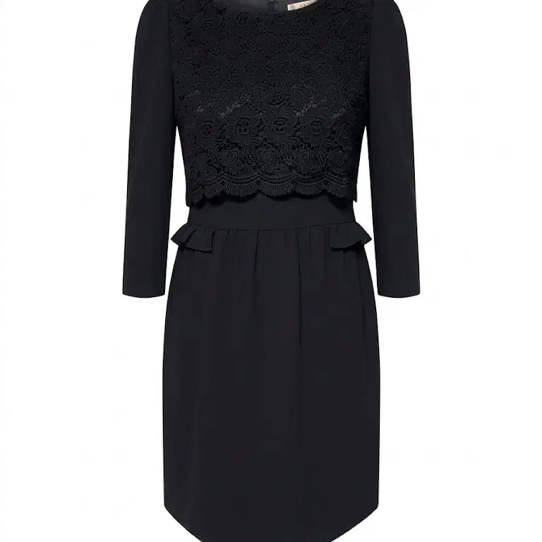[BUNJANG] Satin Lace Layered Midi Dress - Black / 샤틴 레이스 레이어드 미디원피스 66 블랙