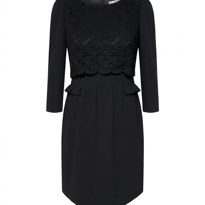 [BUNJANG] Satin Lace Layered Midi Dress - Black / 샤틴 레이스 레이어드 미디원피스 66 블랙