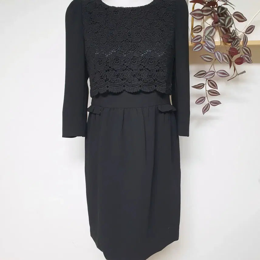 [BUNJANG] Satin Lace Layered Midi Dress - Black / 샤틴 레이스 레이어드 미디원피스 66 블랙
