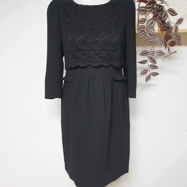 [BUNJANG] Satin Lace Layered Midi Dress - Black / 샤틴 레이스 레이어드 미디원피스 66 블랙