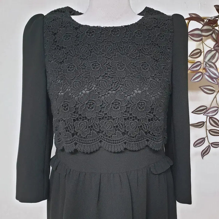 [BUNJANG] Satin Lace Layered Midi Dress - Black / 샤틴 레이스 레이어드 미디원피스 66 블랙
