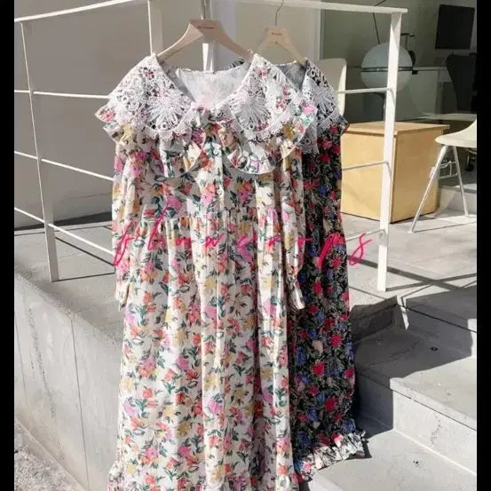 [SOLD OUT] 새상품) 고퀄 플라워 레이스 카라 롱원피스(프리사이즈)