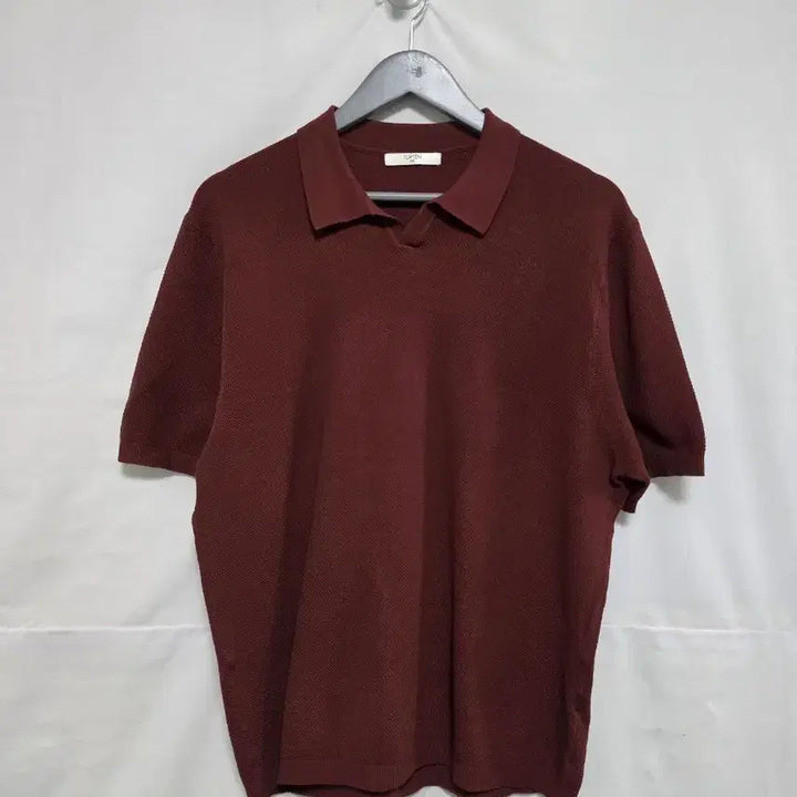 [BUNJANG] Topten Waffle Short Sleeve Collar Knit Brick Men&