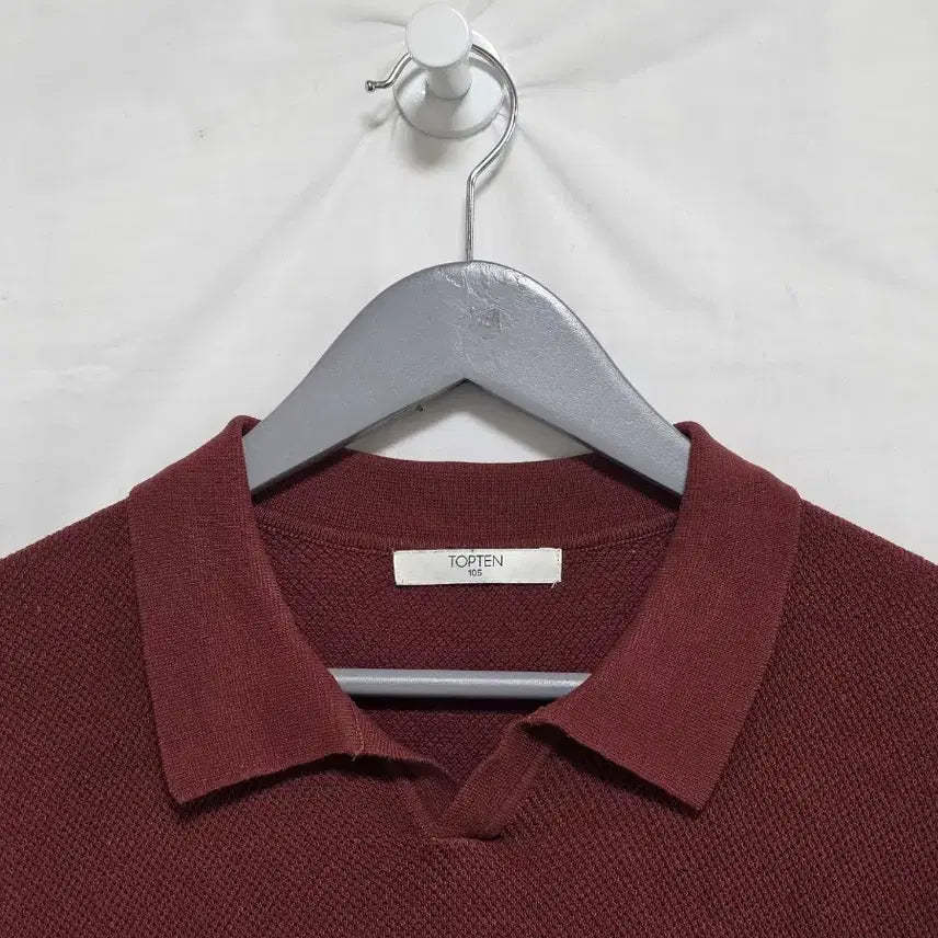 [BUNJANG] Topten Waffle Short Sleeve Collar Knit Brick Men&