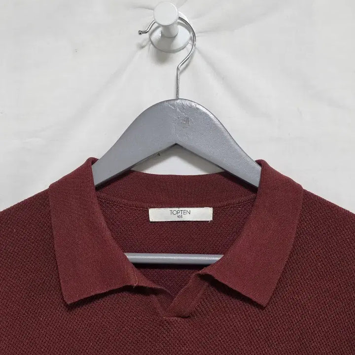 [BUNJANG] Topten Waffle Short Sleeve Collar Knit Brick Men&