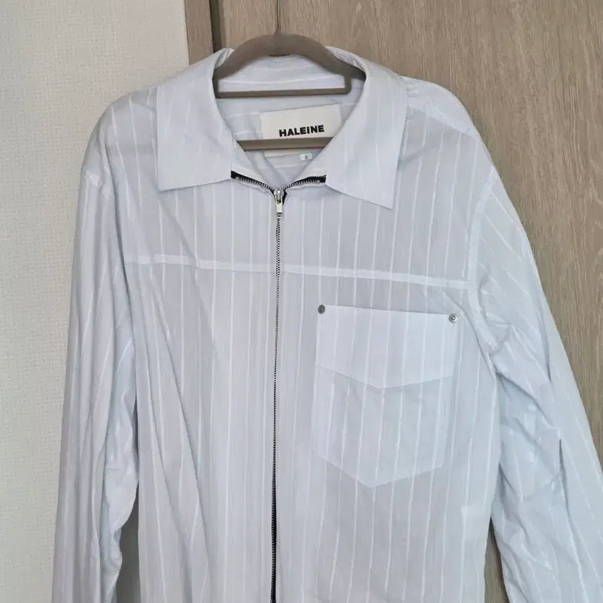 [BUNJANG] Allenne Sheer Zip-Up Crop Shirt / 알렌느 쉬어 집업 크롭 셔츠 블루