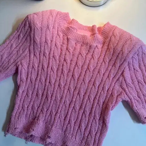 [BUNJANG] Pink Cropped Knit Sweater / 핑크 크롭 니트