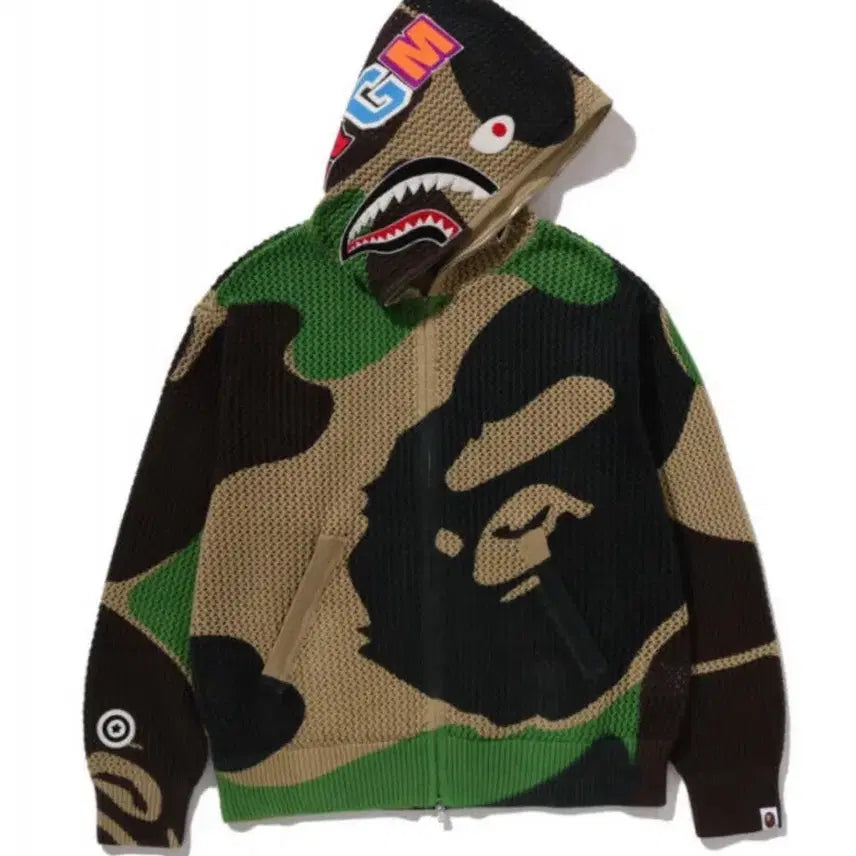 [BUNJANG] 베이프 일본 ABC CAMO 크로셰 상어 릴렉스 핏 풀 지프 후드 새상품 / 베이프 일본 ABC CAMO 크로셰 상어 릴렉스 핏 풀 지프 후드 새상품