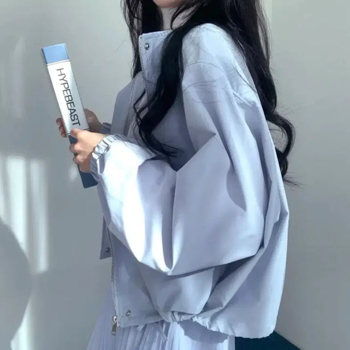 [BUNJANG] Vintage Pastel Blue Cotton Pocket Jumper / 빈티지 파스텔 블루종 포켓 점퍼