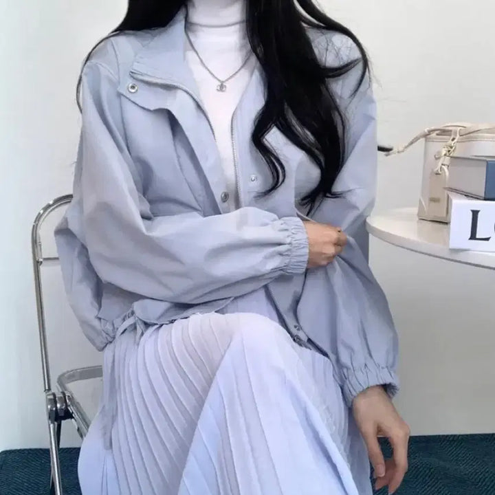 [BUNJANG] Vintage Pastel Blue Cotton Pocket Jumper / 빈티지 파스텔 블루종 포켓 점퍼