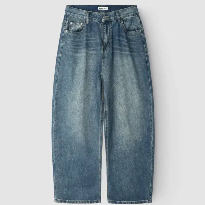 [BUNJANG] Indust Barrel Fit Washed Denim Wide Pants / [인더스트] 배럴핏 커브드 워싱 데님 와이드팬츠_블루