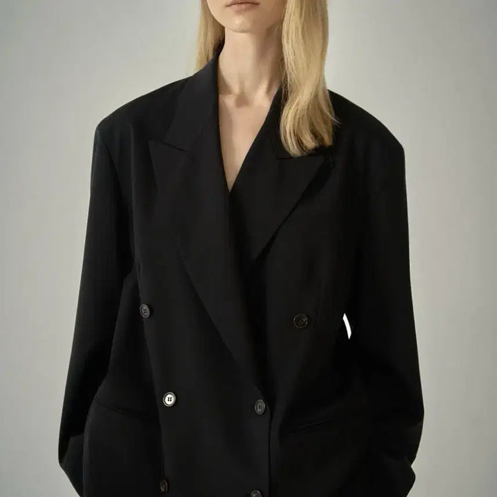 [BUNJANG] Facade Pattern Boy Fit Double Jacket - Black / 파사드패턴 보이핏 더블자켓 _ 블랙