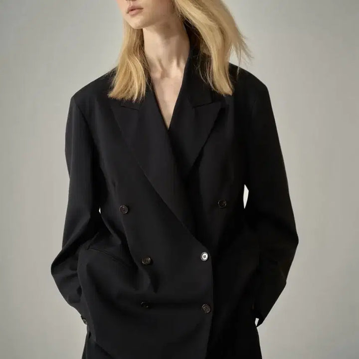 [BUNJANG] Facade Pattern Boy Fit Double Jacket - Black / 파사드패턴 보이핏 더블자켓 _ 블랙
