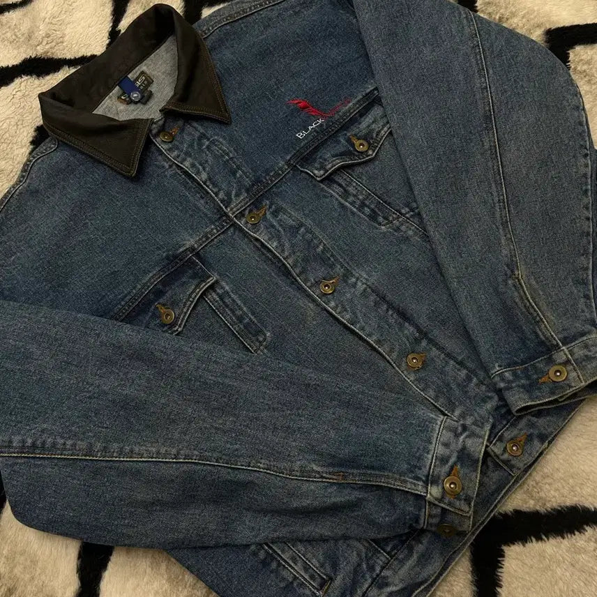 [BUNJANG] Oasis 90s USA Leather Collar Denim Jacket / [XL]Oasis 90s USA 가죽카라 데님자켓