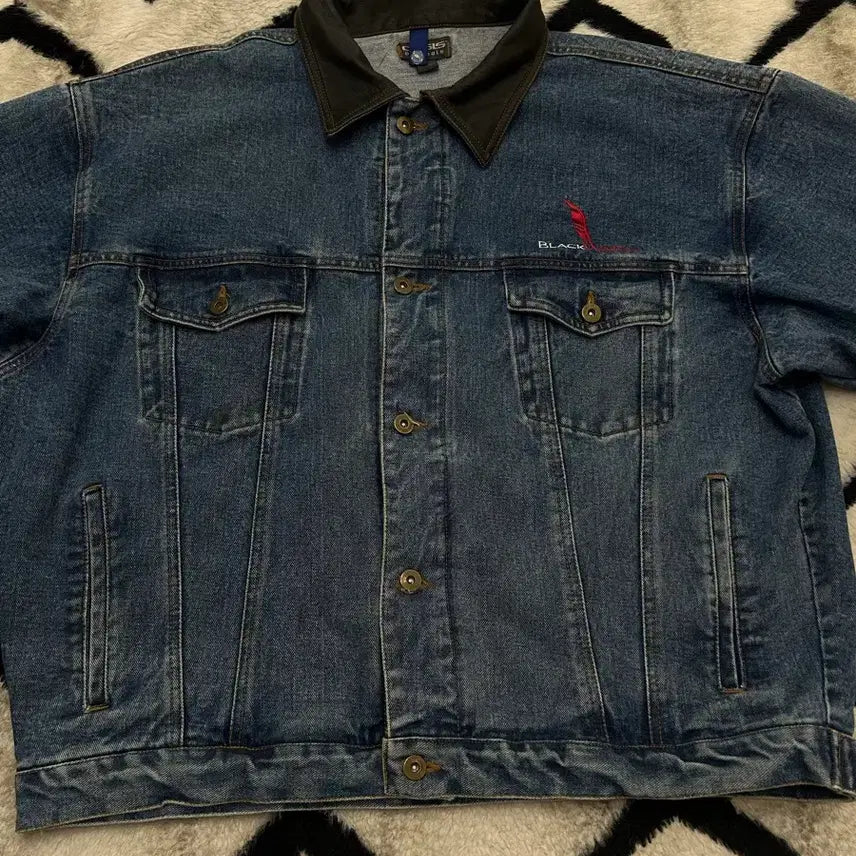 [BUNJANG] Oasis 90s USA Leather Collar Denim Jacket / [XL]Oasis 90s USA 가죽카라 데님자켓
