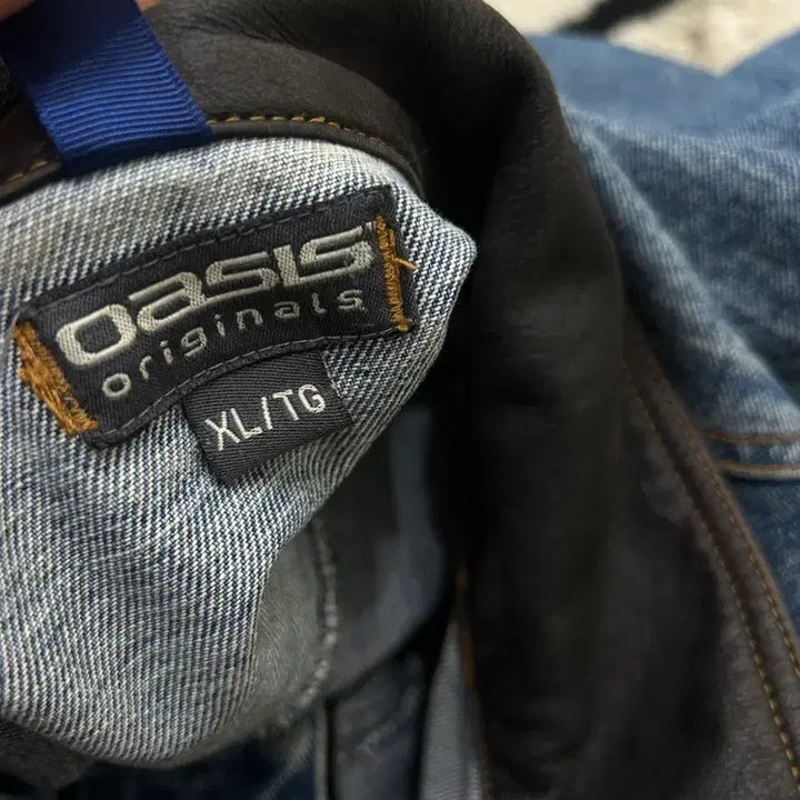 [BUNJANG] Oasis 90s USA Leather Collar Denim Jacket / [XL]Oasis 90s USA 가죽카라 데님자켓