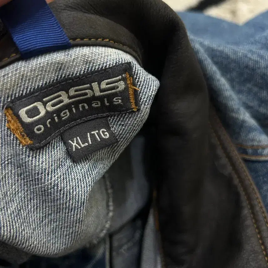 [BUNJANG] Oasis 90s USA Leather Collar Denim Jacket / [XL]Oasis 90s USA 가죽카라 데님자켓