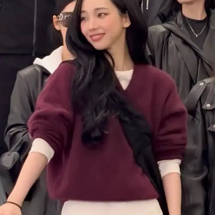 [BUNJANG] Four-Layer Wool V-Neck Pullover (Grape) / 포저 울 브이넥 풀 오버 (그레이프)