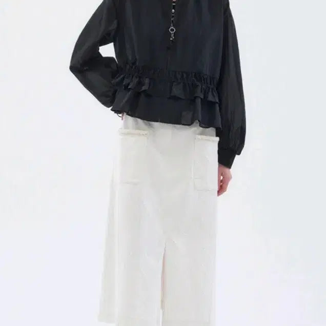 [SOLD OUT] 드로우스트링 러플 시스루 블랙 레이어드 블루종(오즈세컨스타일)
