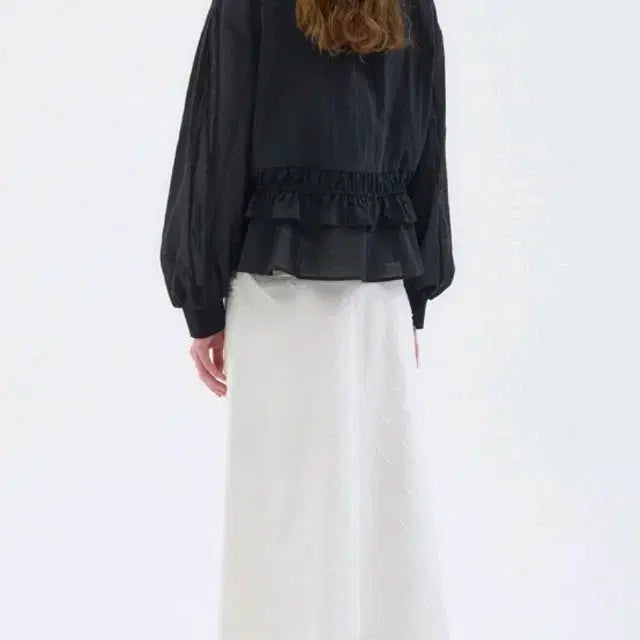 [SOLD OUT] 드로우스트링 러플 시스루 블랙 레이어드 블루종(오즈세컨스타일)