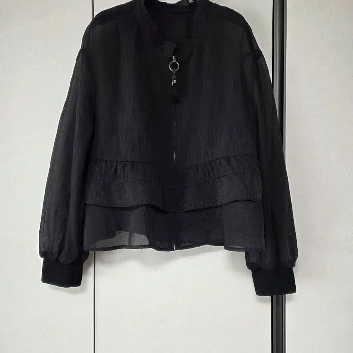 [SOLD OUT] 드로우스트링 러플 시스루 블랙 레이어드 블루종(오즈세컨스타일)