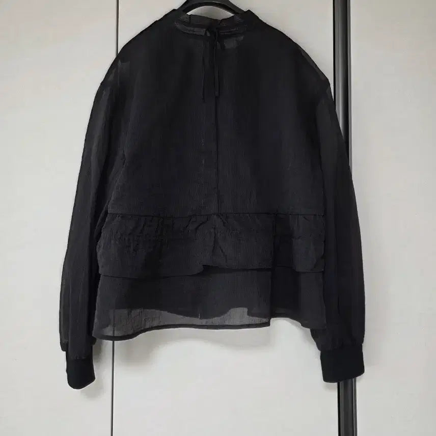 [SOLD OUT] 드로우스트링 러플 시스루 블랙 레이어드 블루종(오즈세컨스타일)