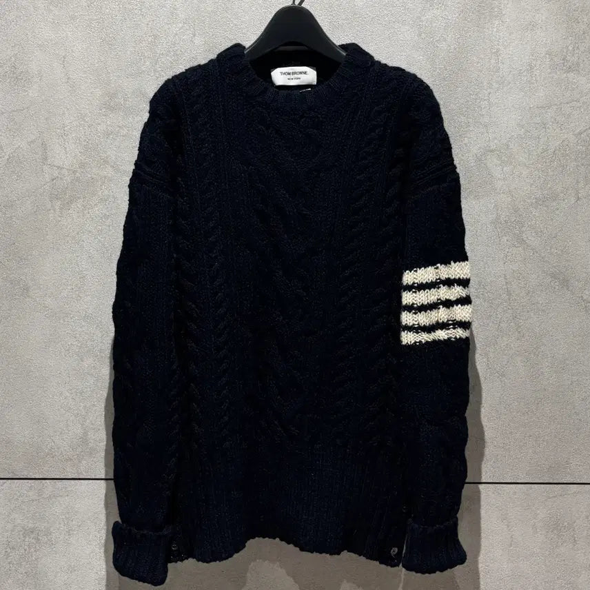 [BUNJANG] Thom Browne Aran Cable Knit Sweater / [정품/2] 톰브라운 사선완장 아란케이블 니트