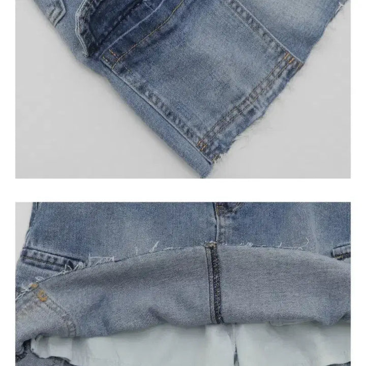 [BUNJANG] 98℃ Denim Cargo Mini Skirt / 98도씨 데미지 카고 데님 미니 스커트 속바지 내장 실사있음