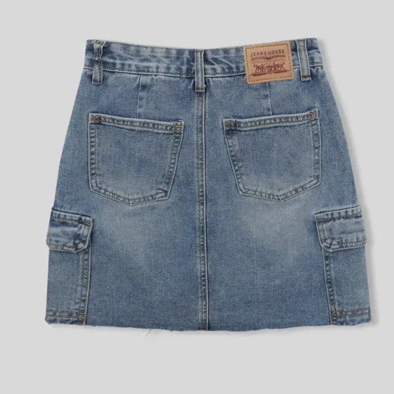 [BUNJANG] 98℃ Denim Cargo Mini Skirt / 98도씨 데미지 카고 데님 미니 스커트 속바지 내장 실사있음